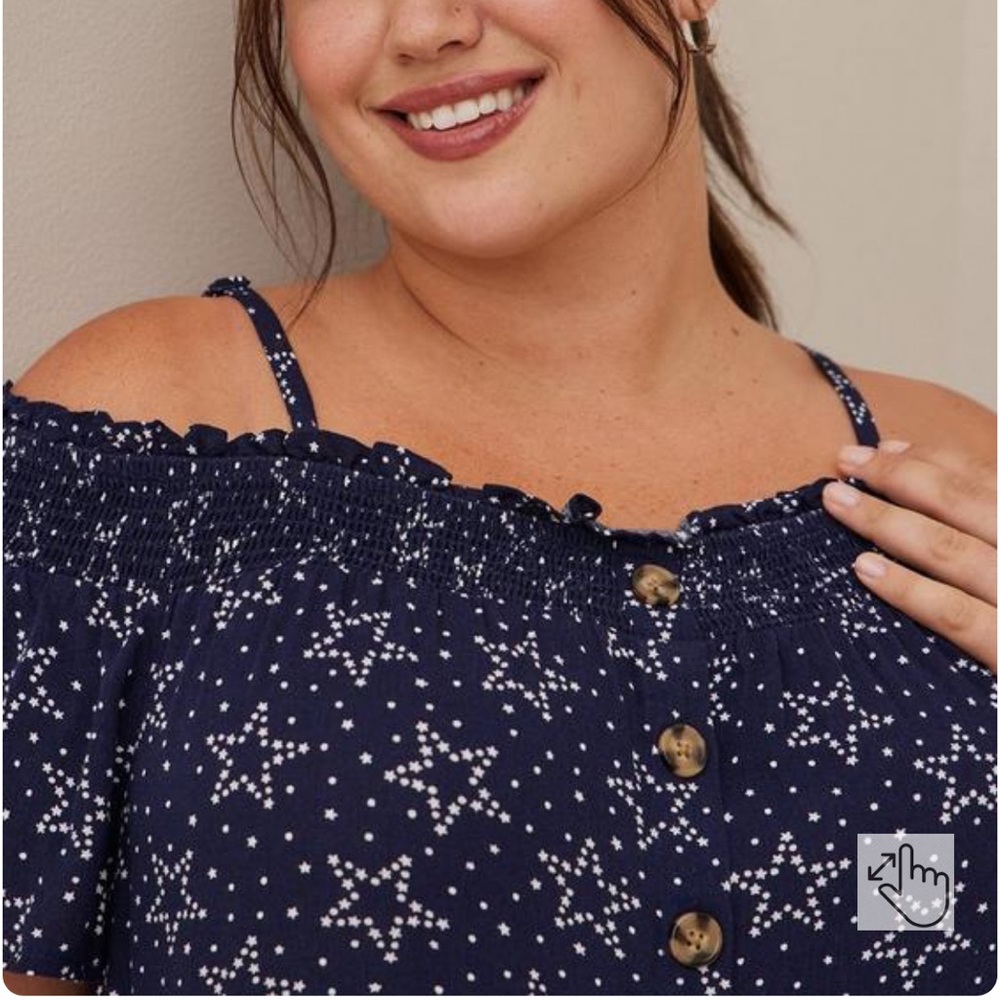 NWT! TORRID navy star print off shoulder top, 2X. - Picture 5 of 10